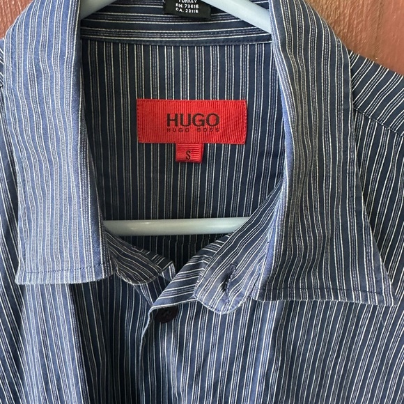 HUGO Men's Navy Pinstripe Dress Shirt - Picture 4 of 5